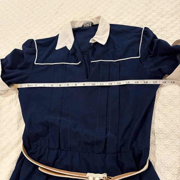 Vintage Navy A-Line Dress with Sailor Collar and Short Sleeves - Picture 8 of 12